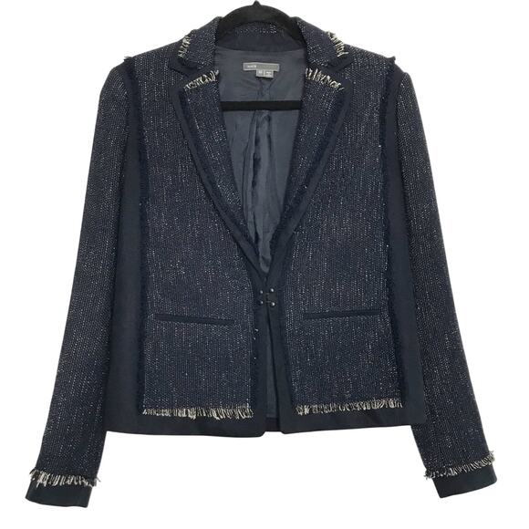 Vince Womens XSmall XS Soft Boucle Jacket Coastal Blue Fringe Textured Blazer - Picture 1 of 8